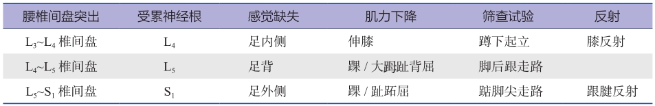 表2 神经根受压的神经系统体格检查